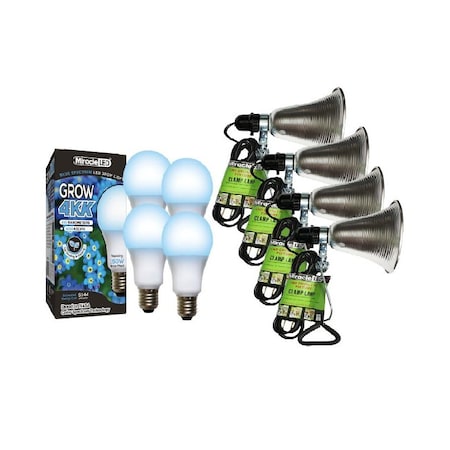 Miracle Led 4KK Clamp-On LED Grow Light Kit, 12W Blue Spectrum Daylight White Replacing 150W, 4PK 802843